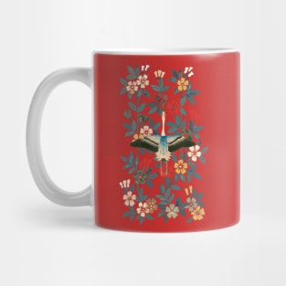 Crane and Flowers by Japanese Mug